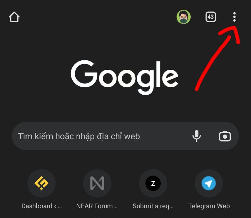 Phần cài đặt của Chrome mobile