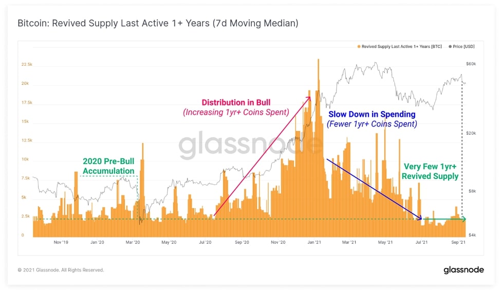 Biểu đồ Bitcoin: Revived Supply Last Active 1+ Years (Nguồn: insights.glassnode.com)