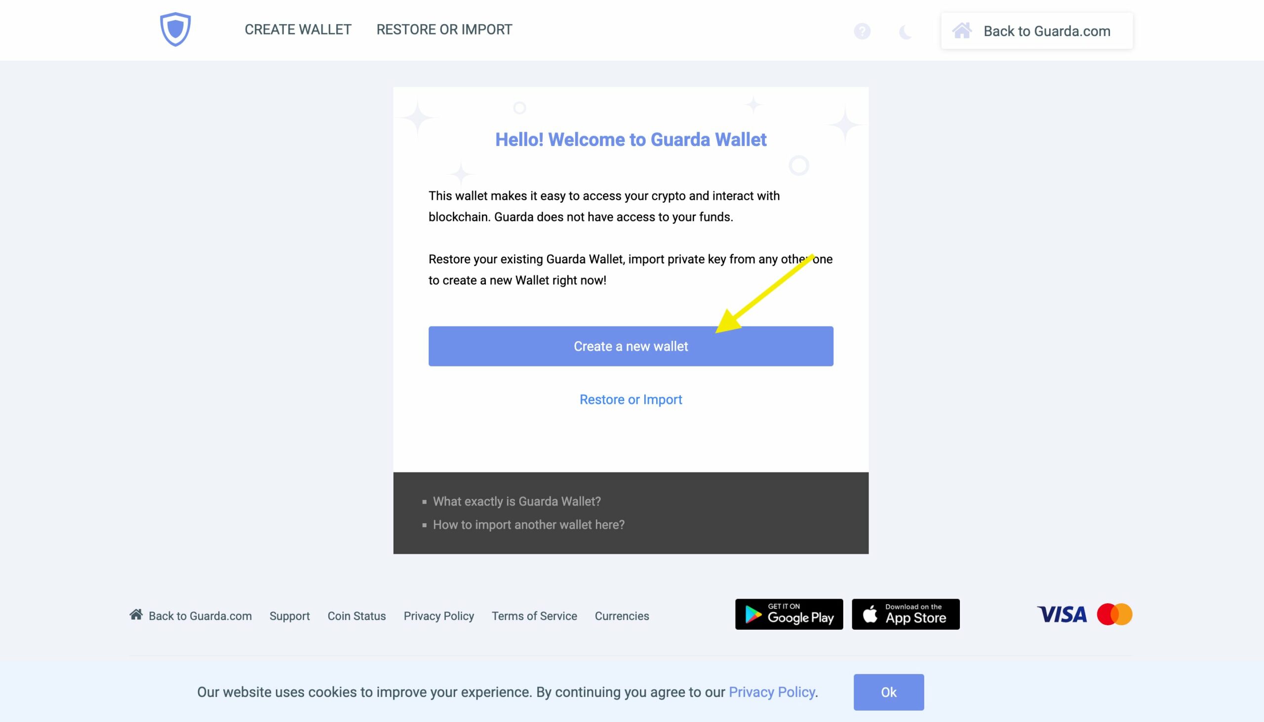 Chọn “Create a new wallet”