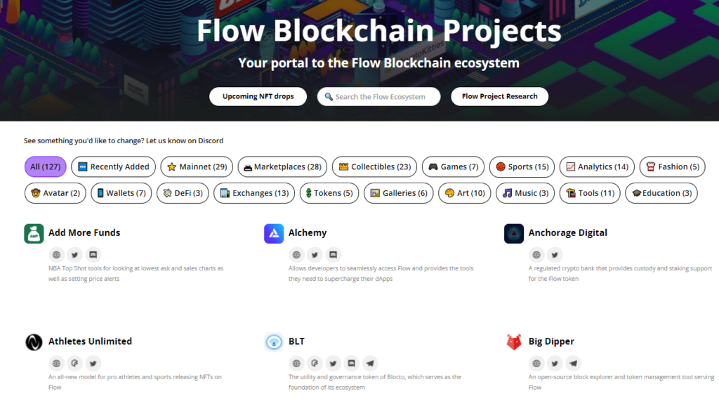 Danh sách dự án trên phát triển Flow