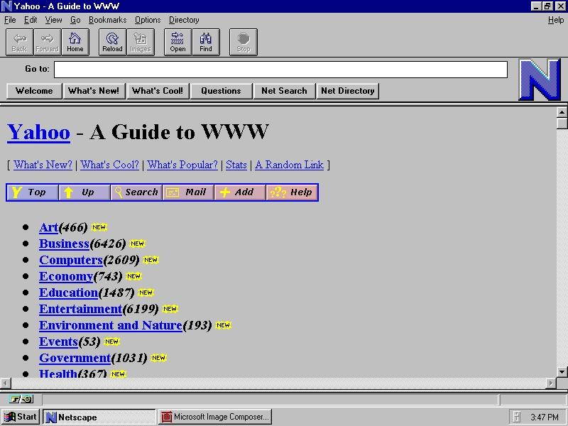 Giao diện của Yahoo những năm 90