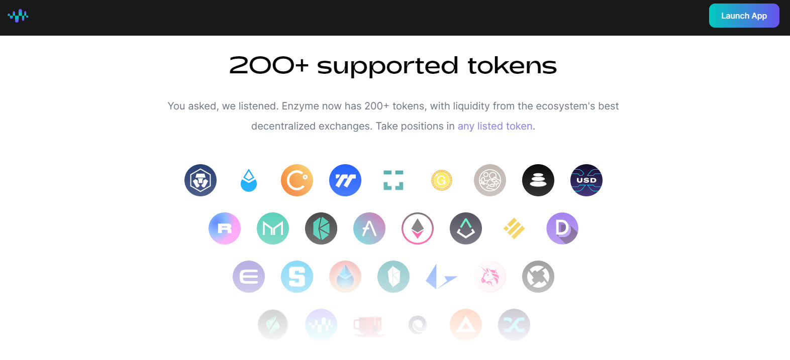 Hơn 200 token được hỗ trợ