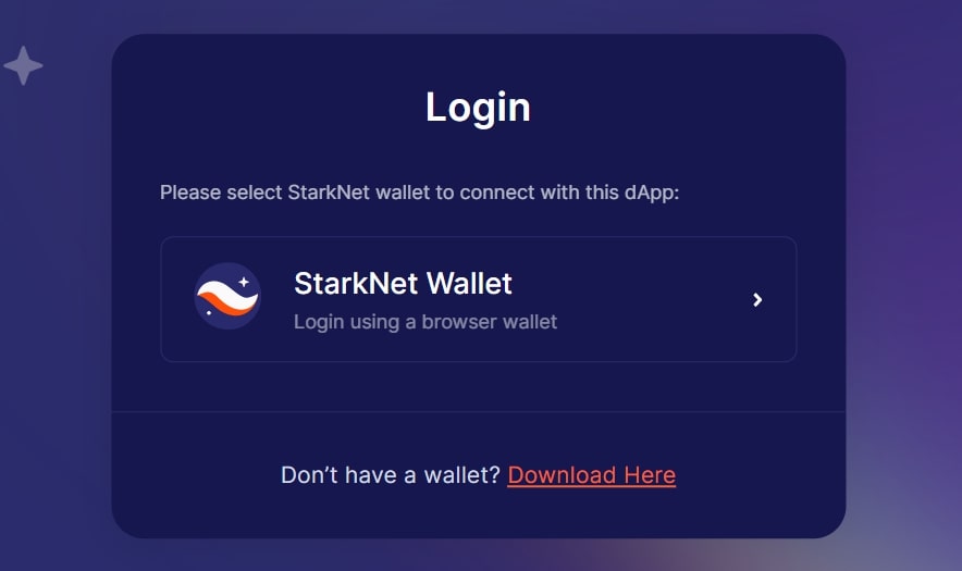 Select StarkNet wallet