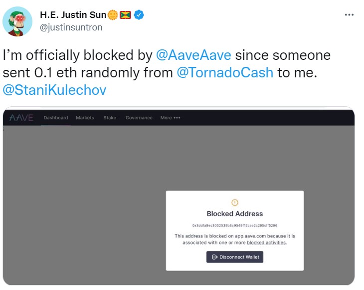 Justin Sun bị AAVE block ví