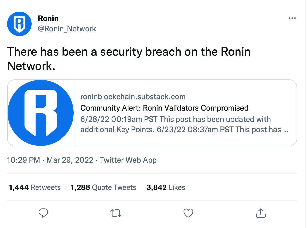 Ronin Network thông báo về vụ hack