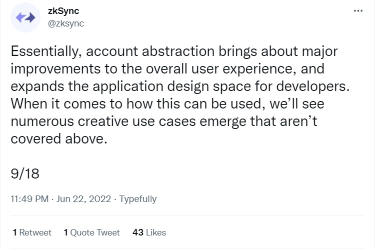 Tweets của zkSync về Account Abstraction