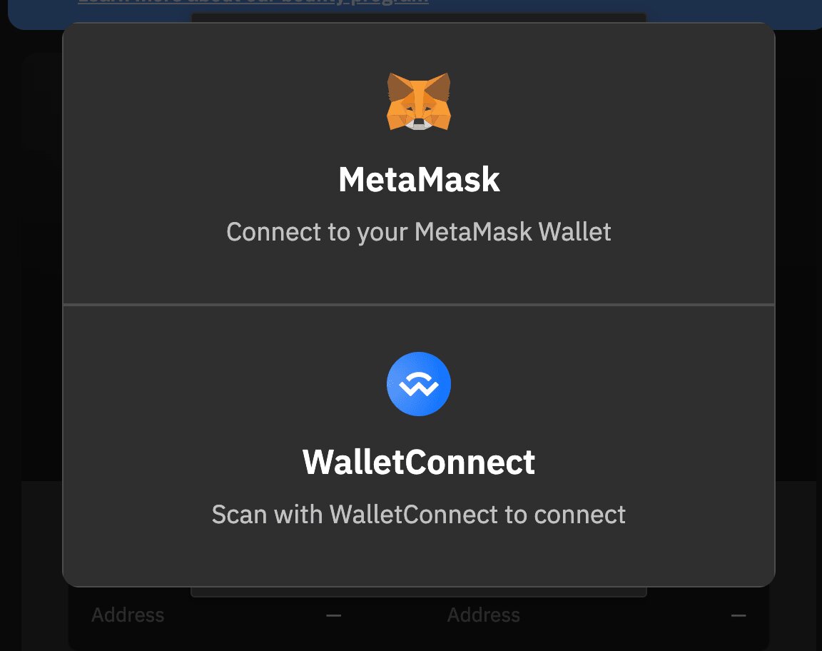 Chọn kết nối với ví Metamask hoặc Trust Wallet