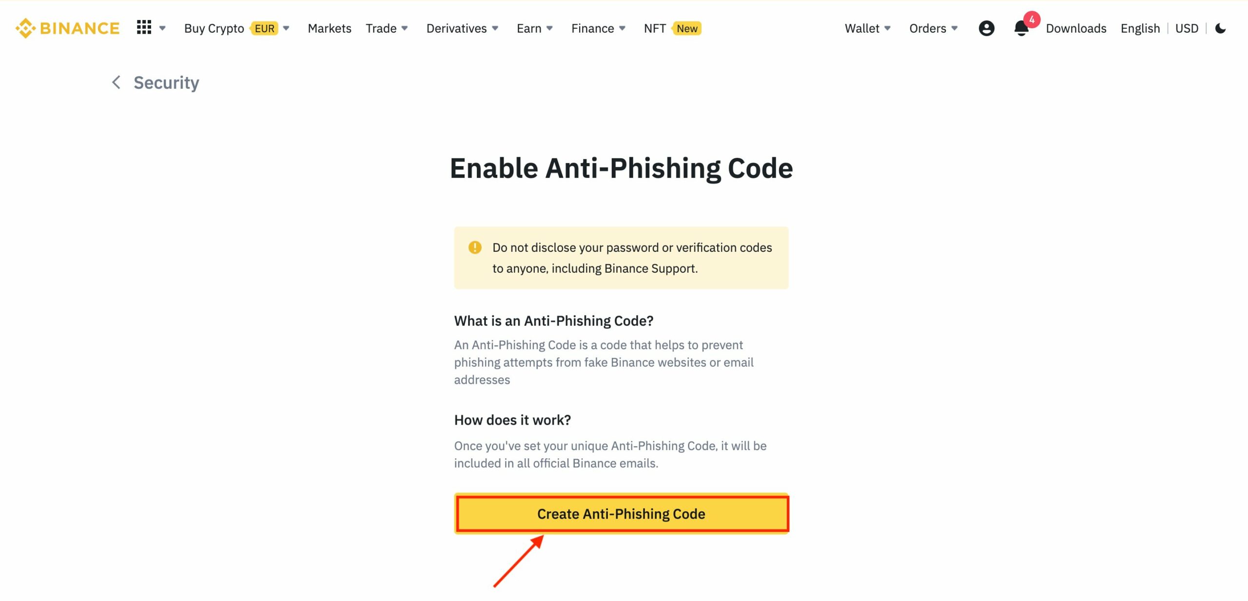 Chọn Create Anti - Phishing Code