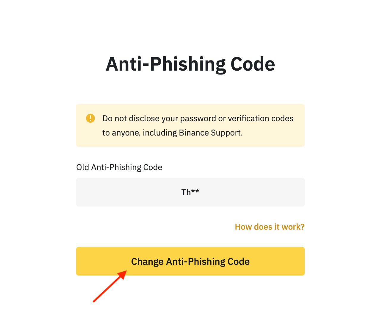 Chọn Change Anti – Phising Code