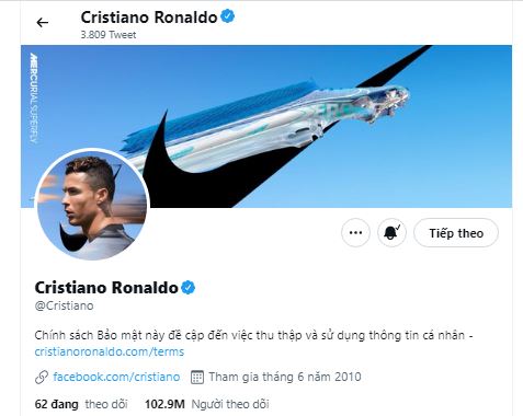 Cristiano Ronaldo với lượng Follower đông đảo