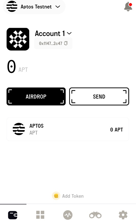 Bước 8: Bấm vào nút AIRDROP để nhận token APT (testnet)