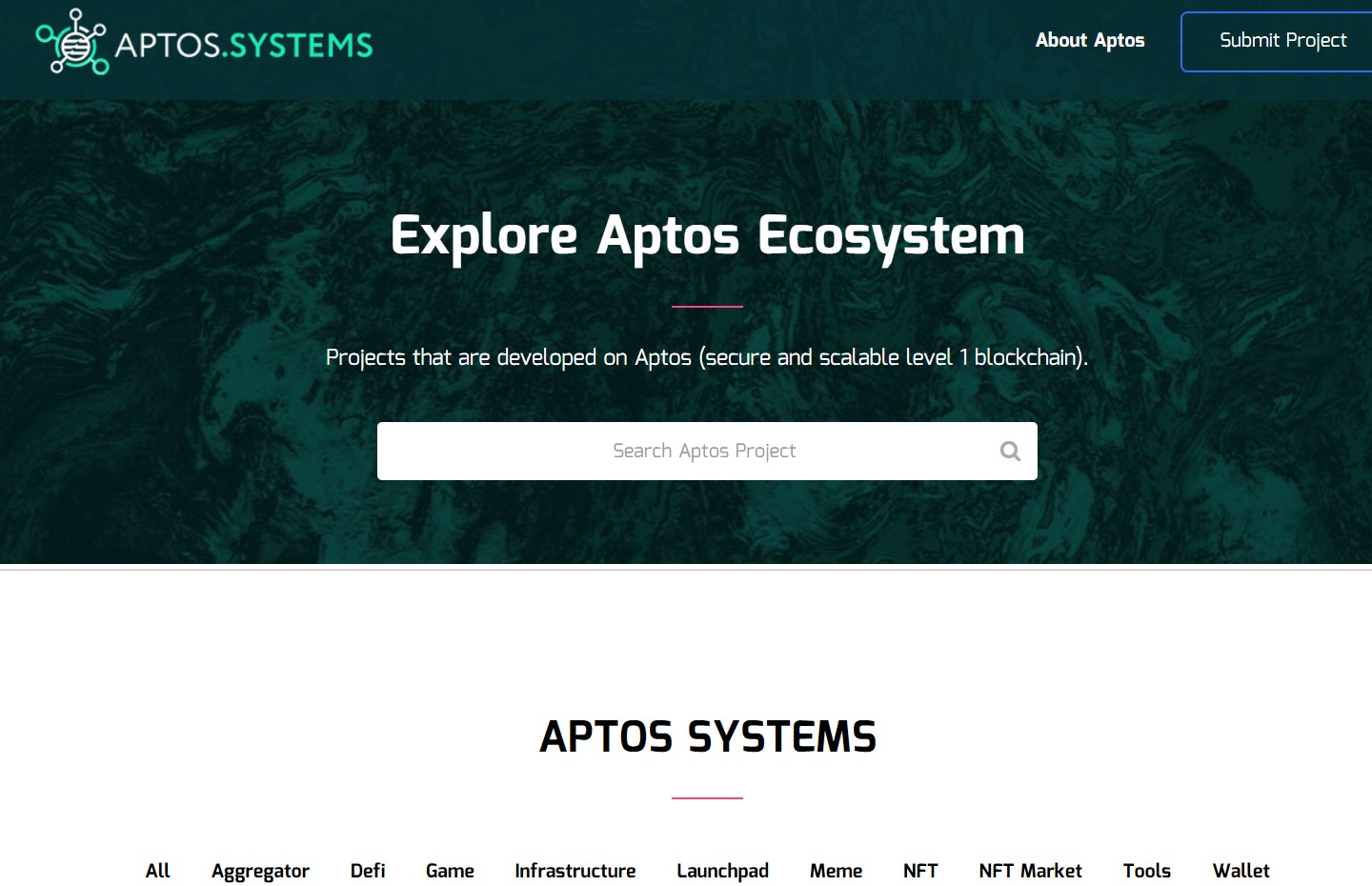 Website tổng hợp dự án trên Aptos