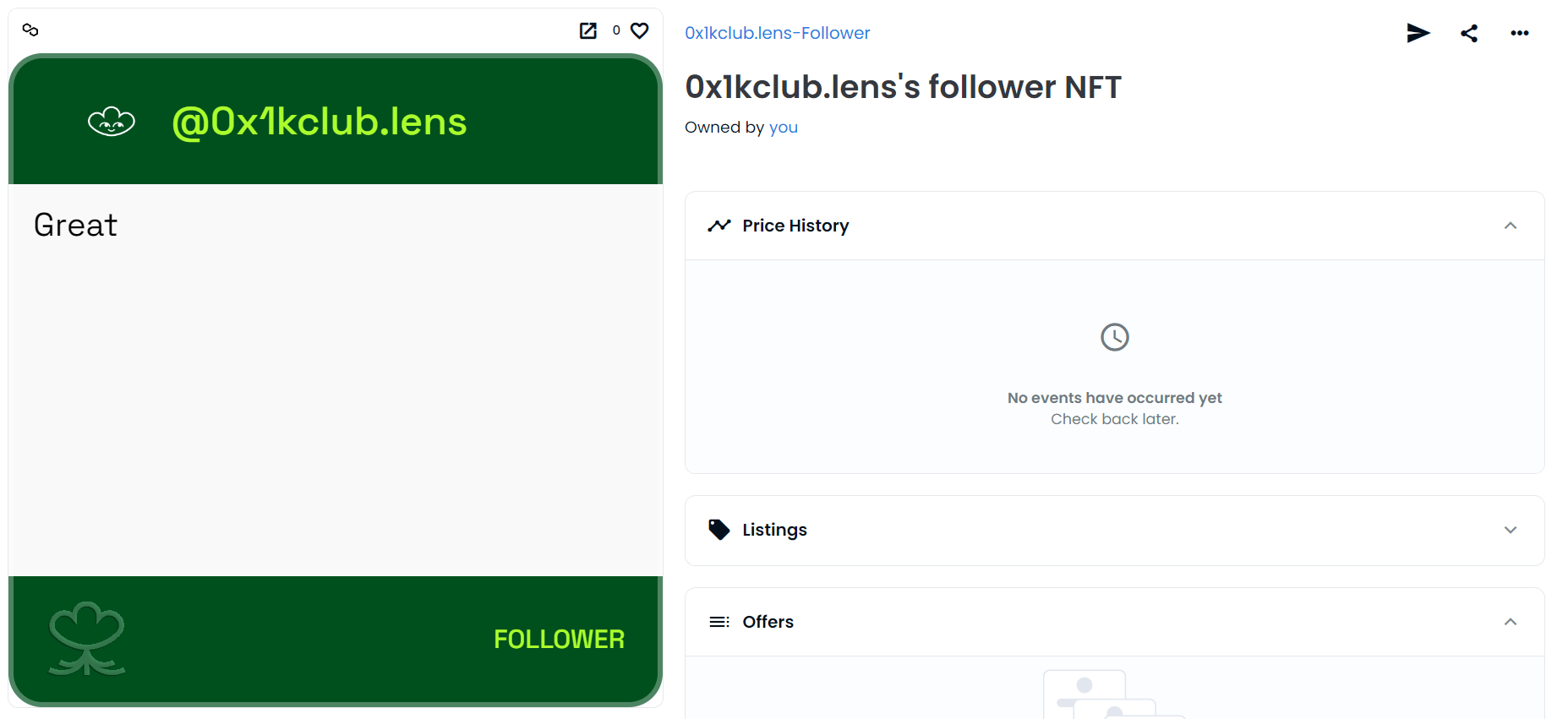 NFT thể hiện lượt follow trên OpenSea