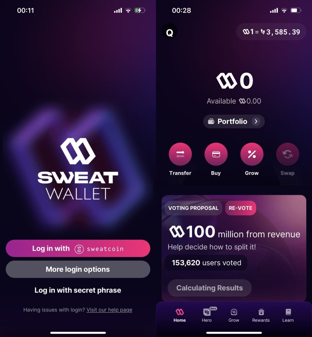 Đăng nhập và liên kết ví Sweat Wallet