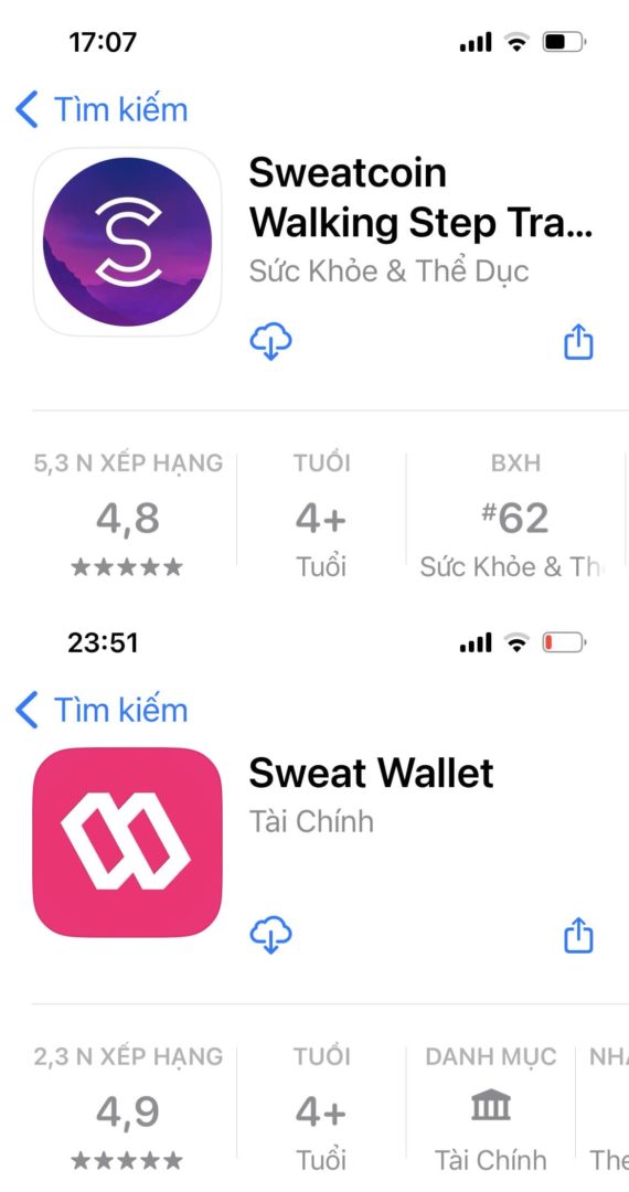 Tải về Sweatcoin và Sweat Wallet trên App Store hoặc CH Play